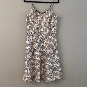 LOFT Black and White Patterned Cotton Dress